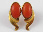 Appraisal: A pair of yellow metal tests carat gold coral earrings