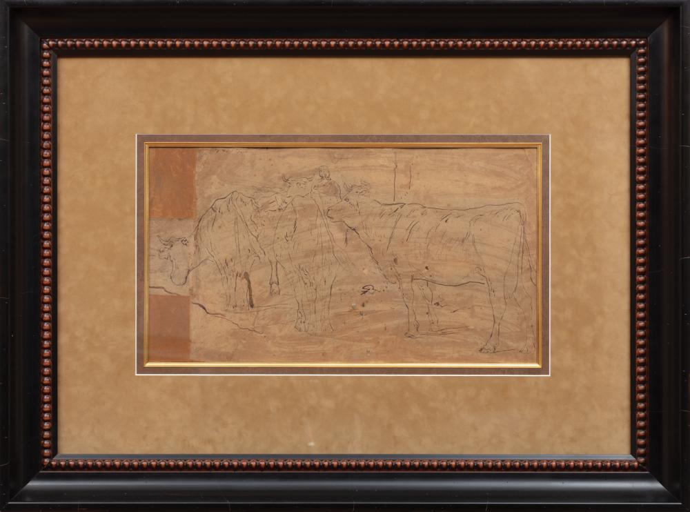 Appraisal: Constant Troyon French - Study of Cattle ink on paper