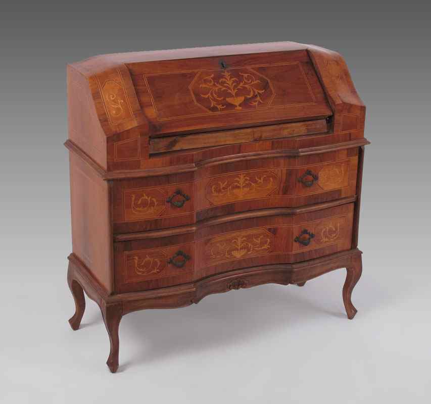 Appraisal: DIMINUTIVE ITALIAN SERPENTINE FRONT INLAID DESK Urn foliate and string