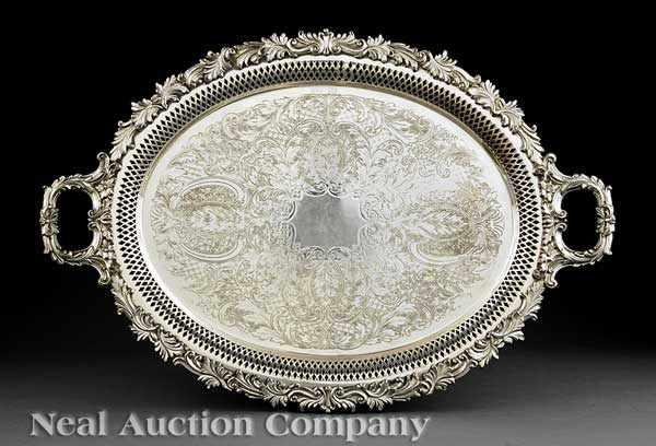 Appraisal: A Good Antique Silverplate Serving Tray two-handled oval shaped flat