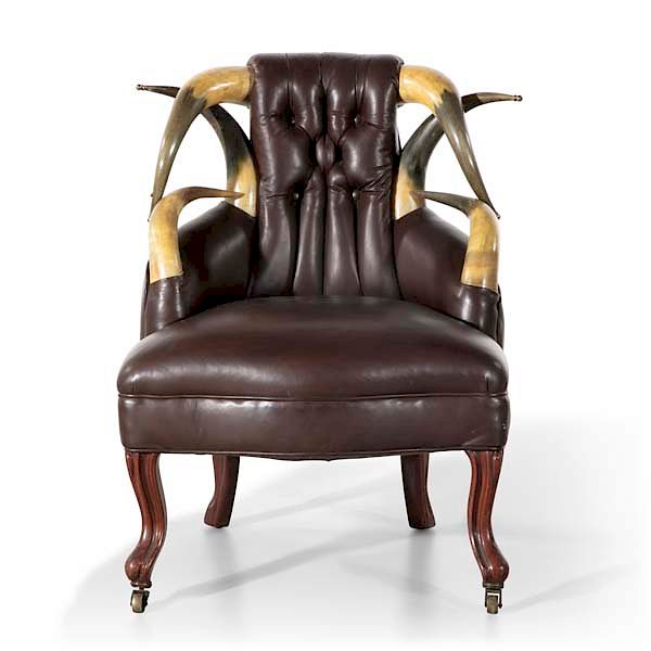 Appraisal: A tufted leather and horn child's armchair A tufted leather