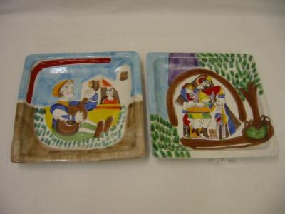 Appraisal: A PAIR OF ITALIAN MAIOLICA DISHES of squared form painted