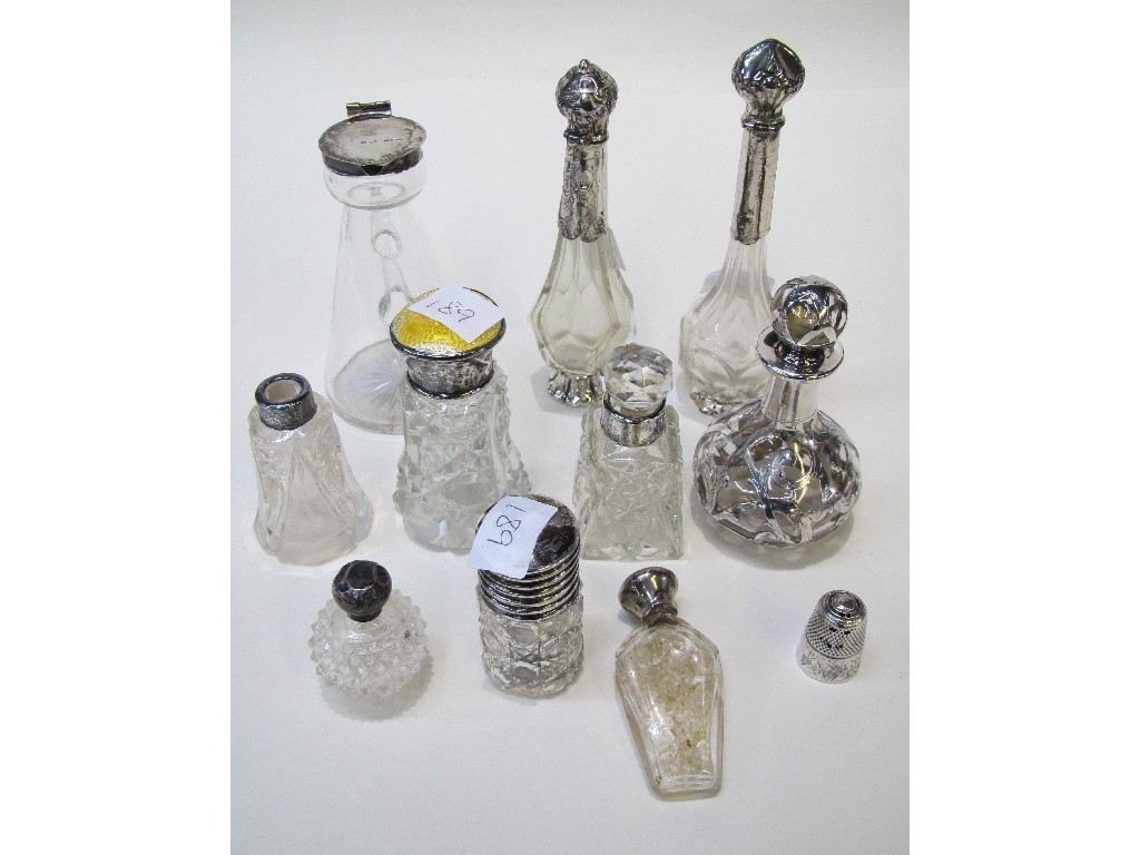 Appraisal: Lot comprising ten assorted silver mounted scent and oil bottles