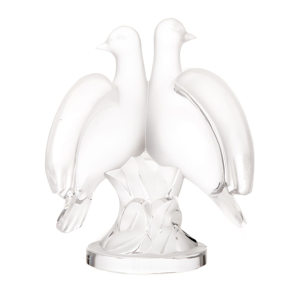 Appraisal: Lalique Partially Frosted Crystal Doves pair of doves perched on