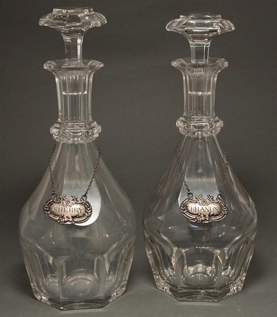 Appraisal: Pair of Baccarat crystal decanters with silver liquor tags faceted