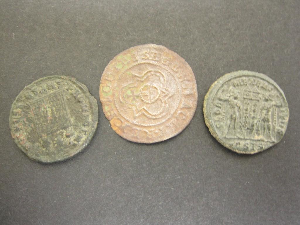 Appraisal: Two Roman Coins and an early stamped Coin with fleur