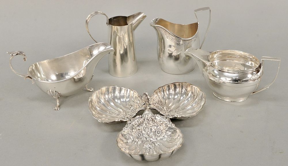 Appraisal: Five piece sterling silver lot with creamers gravy and three