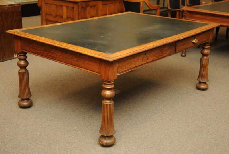 Appraisal: Oak Conference Table with Leather Top Circa Two dovetailed drawers