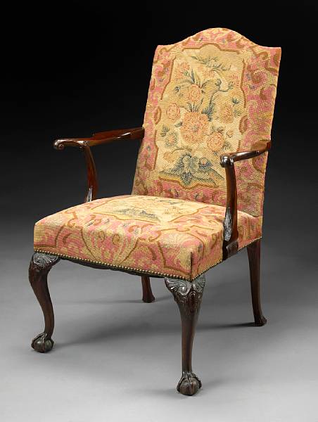 Appraisal: A George II style carved mahogany and beechwood armchair incorporating