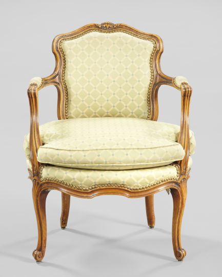 Appraisal: Louis XV-Style Fruitwood Fauteuil third quarter th century of small