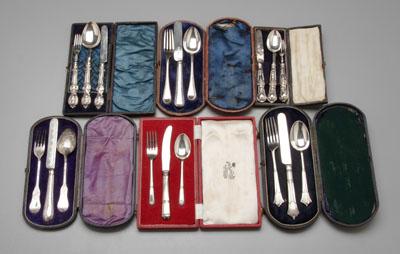 Appraisal: Six cased English silver child sets all with knife fork