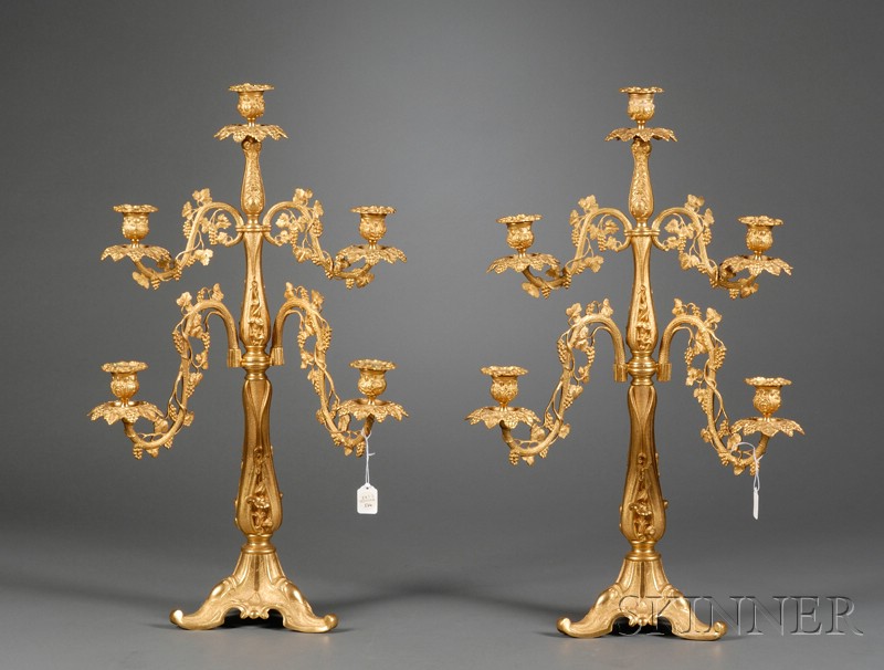 Appraisal: Pair of Dore Bronze Five-light Candelabra France th century each