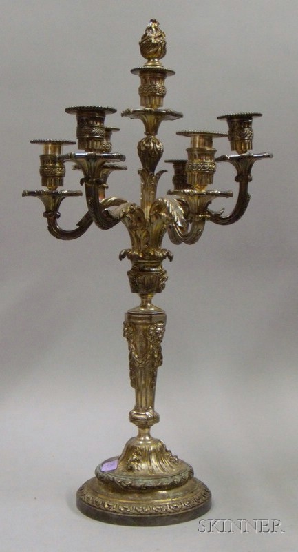 Appraisal: Silvered Bronze Seven-light Candelabra weighted base with flame finial insert