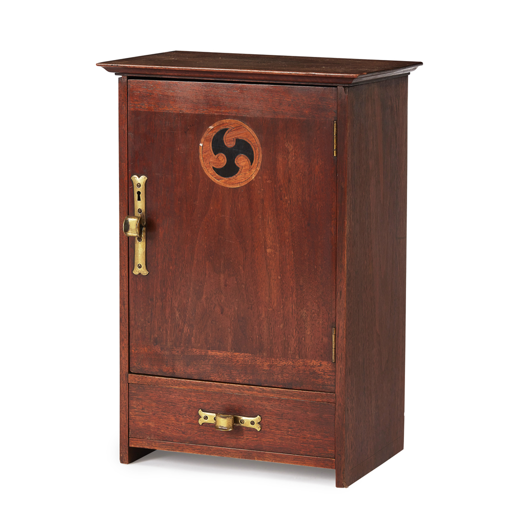 Appraisal: ARTS CRAFTS MAHOGANY TABLE CABINET CIRCA the projecting cornice above