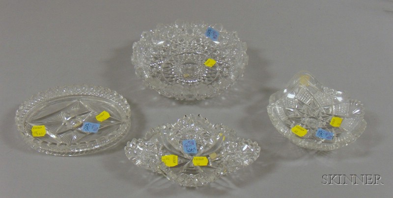 Appraisal: Four Small Colorless Cut Glass Trays and Low Bowls