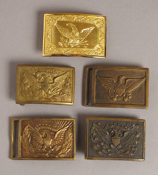 Appraisal: A group of five eagle waist belt plates Comprising Pattern