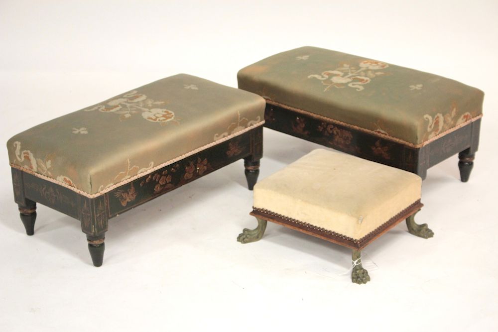 Appraisal: Pair of Low Benches and a Foot Stool Pair of