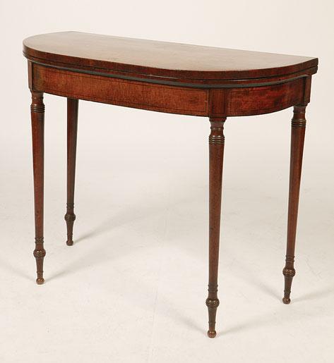 Appraisal: A GEORGE III MAHOGANY CARD TABLE the D -shaped top