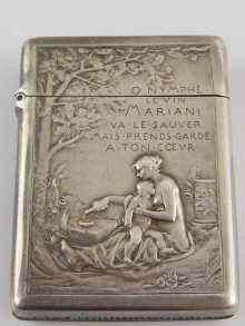 Appraisal: A French hallmarked silver vesta inscribed ''O Nymphe Levin Mariani