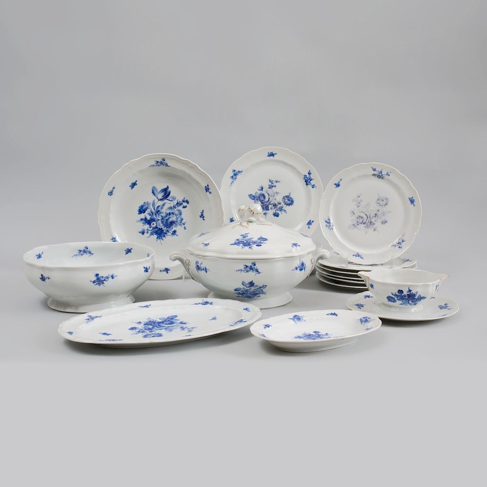 Appraisal: Limoges Blue and White Porcelain Fifty-Seven Piece Part Dinner Service