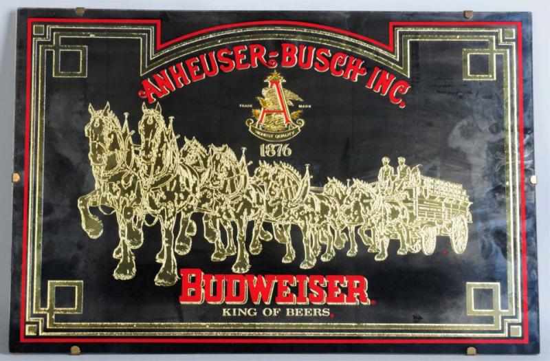 Appraisal: Anehuser-Busch Budweiser Glass Foil Hanging Sign Nice condition overall with