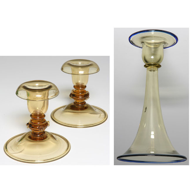 Appraisal: Steuben candlesticks pair in amber sculpted stem with applied prunts