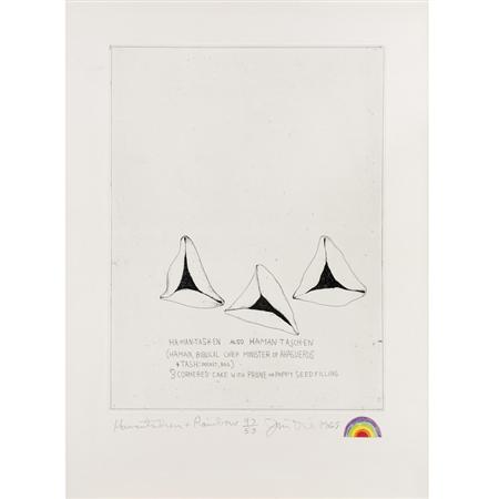 Appraisal: Jim Dine HAMANTASHAN AND RAINBOW Etching with watercolor remarque Estimate