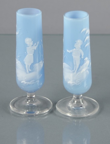 Appraisal: Two Blue Mary Gregory Bud VasesOne with enamel decoration of