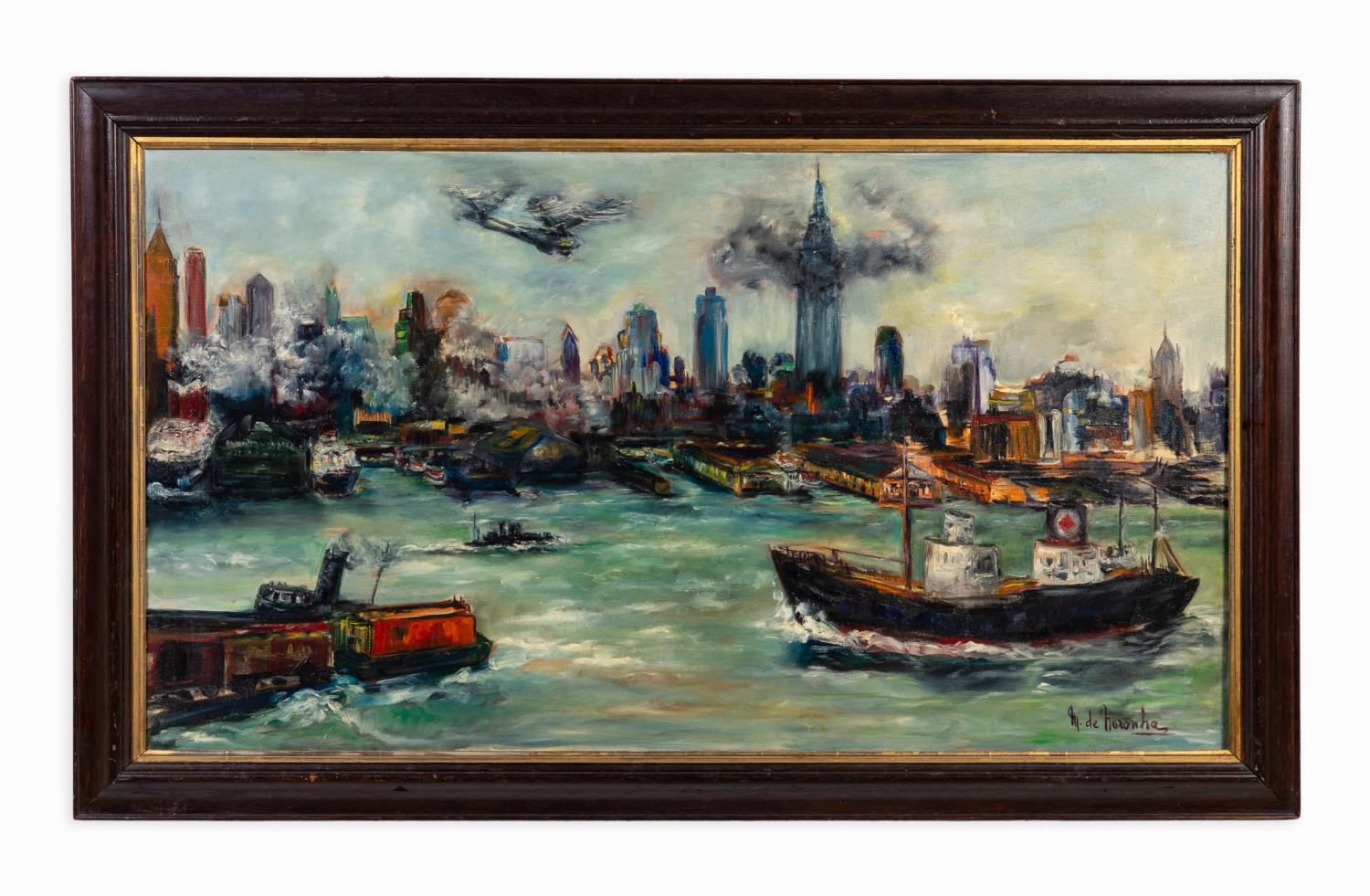 Appraisal: MARIA DE NORONHA NEW YORK HARBOR VIEW FRAMED Maria de