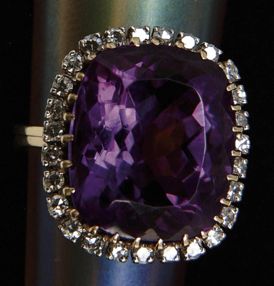 Appraisal: AMETHYST AND DIAMOND RING Very pretty deep purple amethyst is