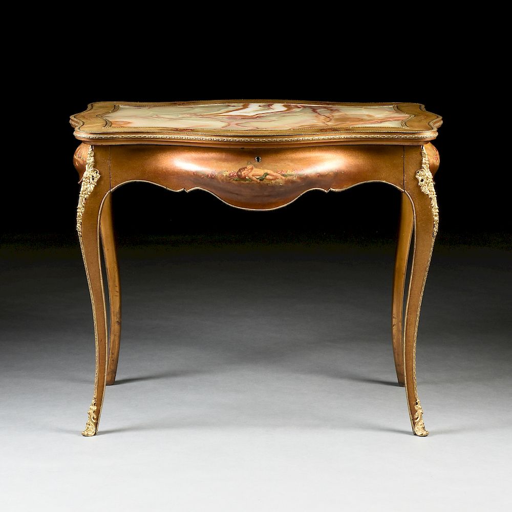 Appraisal: A ROCOCO REVIVAL ONYX AND GILT BRONZE MOUNTED HAND PAINTED