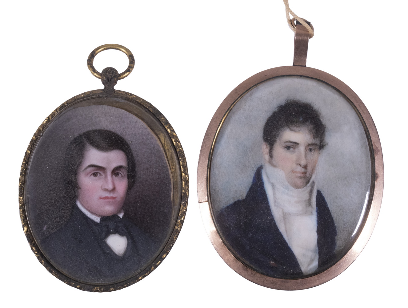 Appraisal: MINIATURE PORTRAITS ON IVORY ATTRIBUTED TO ANSON DICKENSON NY -