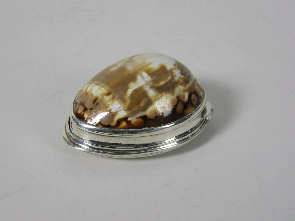 Appraisal: An th Century silver mounted Cowrie Shell Snuff Box engraved