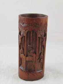 Appraisal: A carved Chinese bamboo brush pot cm diameter and cm