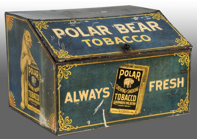 Appraisal: Large Tin Polar Bear Tobacco Bin Description Difficult piece to