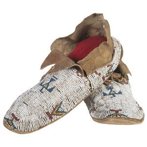 Appraisal: Cheyenne Beaded Hide Moccasins with Thunderbirds ca sinew-sewn and beaded