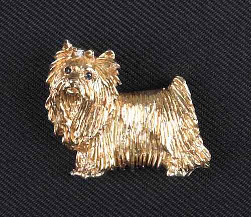 Appraisal: Yorkshire Terrier brooch K yellow gold with blue sapphire eyes