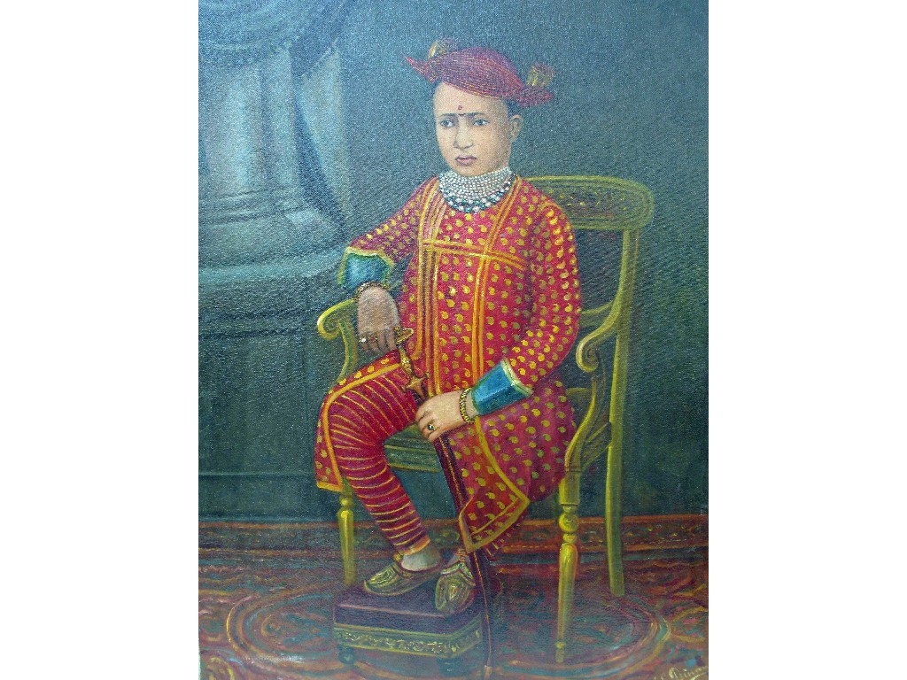 Appraisal: Indian School A portrait of a seated young Prince wearing