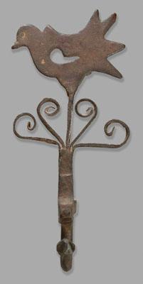 Appraisal: Wrought iron hook with bird mounting spike below pierced bird