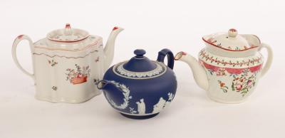 Appraisal: A Wedgwood blue Jasperware teapot a Newhall teapot of serpentine