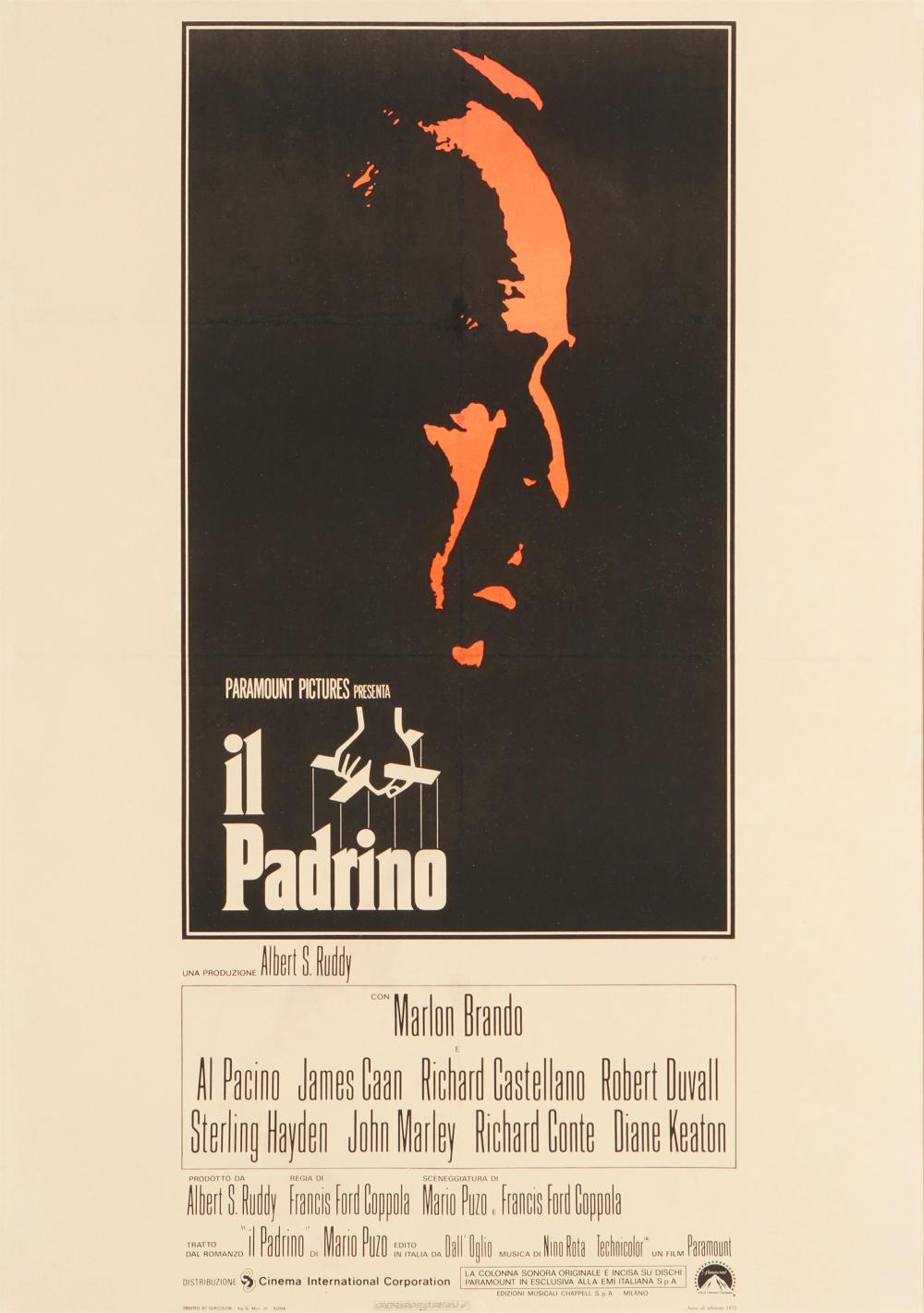 Appraisal: Il Padrino The Godfather Color poster on paper under Plexiglas