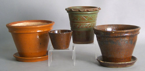 Appraisal: Gleaves redware flower pot h together with other flower pots