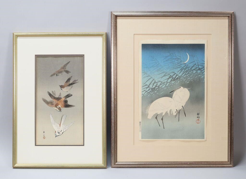 Appraisal: JAPANESE BLOCK PRINTS INCLUDING OHARA KOSON Japanese woodblocks of birds