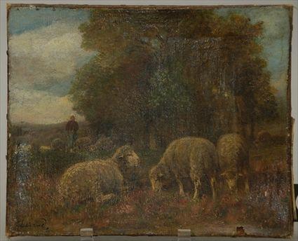 Appraisal: European School Shepherd and Sheep Oil on Canvas Signed Durand