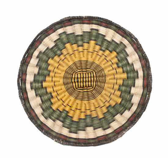 Appraisal: A Hopi Wicker Basketry Plaque having concentric black yellow and