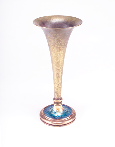 Appraisal: TIFFANY FURNACES Gilt bronze and enamel trumpet vase the flaring