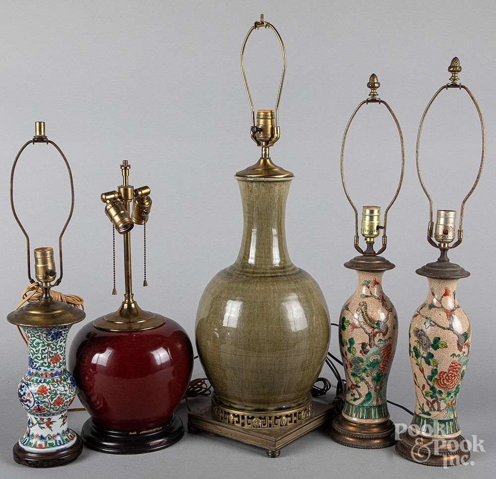 Appraisal: Five Chinese porcelain table lamps Five Chinese porcelain table lamps