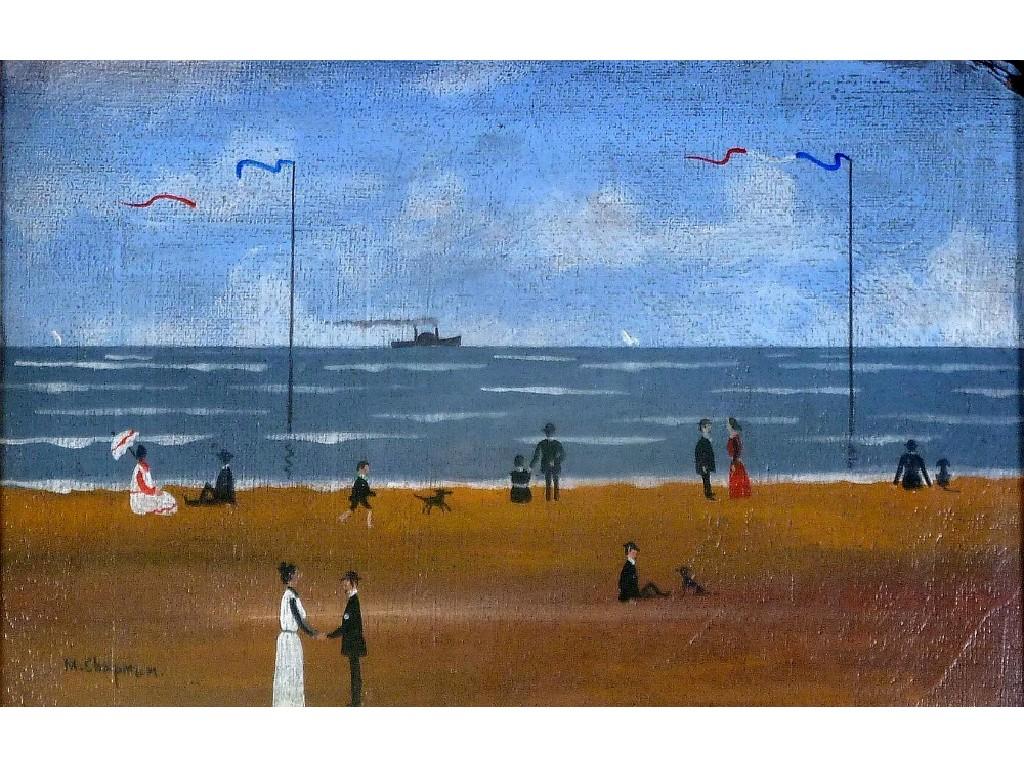 Appraisal: M CHAPMAN OIL PAINTING ON BOARD 'Sur la Plage' signed