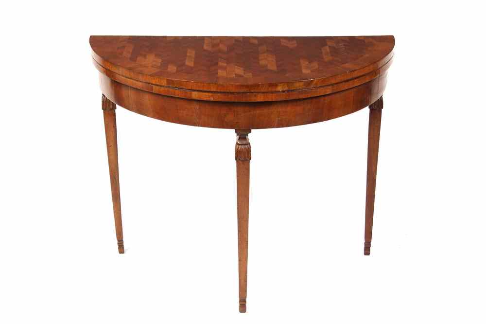 Appraisal: DEMILUNE CARD TABLE - Dutch Parquetry Inlaid Demilune Card Table