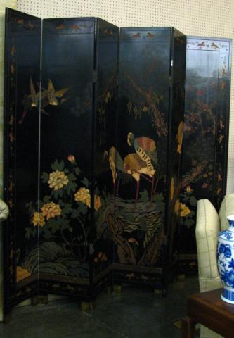 Appraisal: Henredon seven foot tall six-section oriental double-sided decorated screen depicting